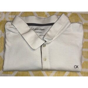 Calvin Klein Polo Shirt Men's (XL) Short Sleeve White with Stripes 100% Cotton